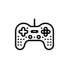 Illustration of a classic gamepad with a directional pad and button cluster in black outline style