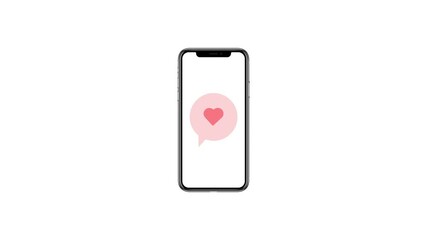 Modern smartphone displaying a pink speech bubble with a red heart, symbolizing social media likes and positive mobile interaction. Clean UI. - Powered by Adobe