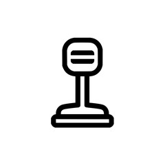 Simple outline icon of a microphone with a rounded head and a stand on a white background view