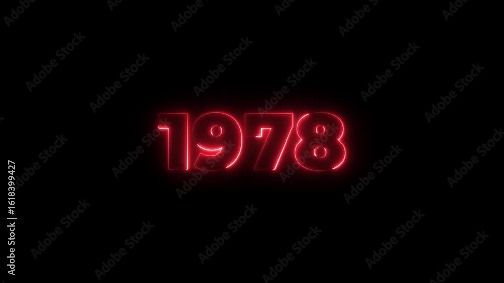 Poster 1978 neon line text. abstract 1978 neon text animation, glowing neon number text background 4k anima
