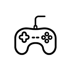 Illustration of a black outline game controller with plus and circle buttons and a cable on a white background