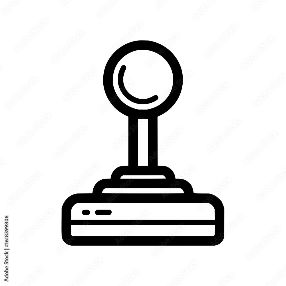 Poster a black and white line drawing of a stamp with a round handle and a rectangular base on a white back