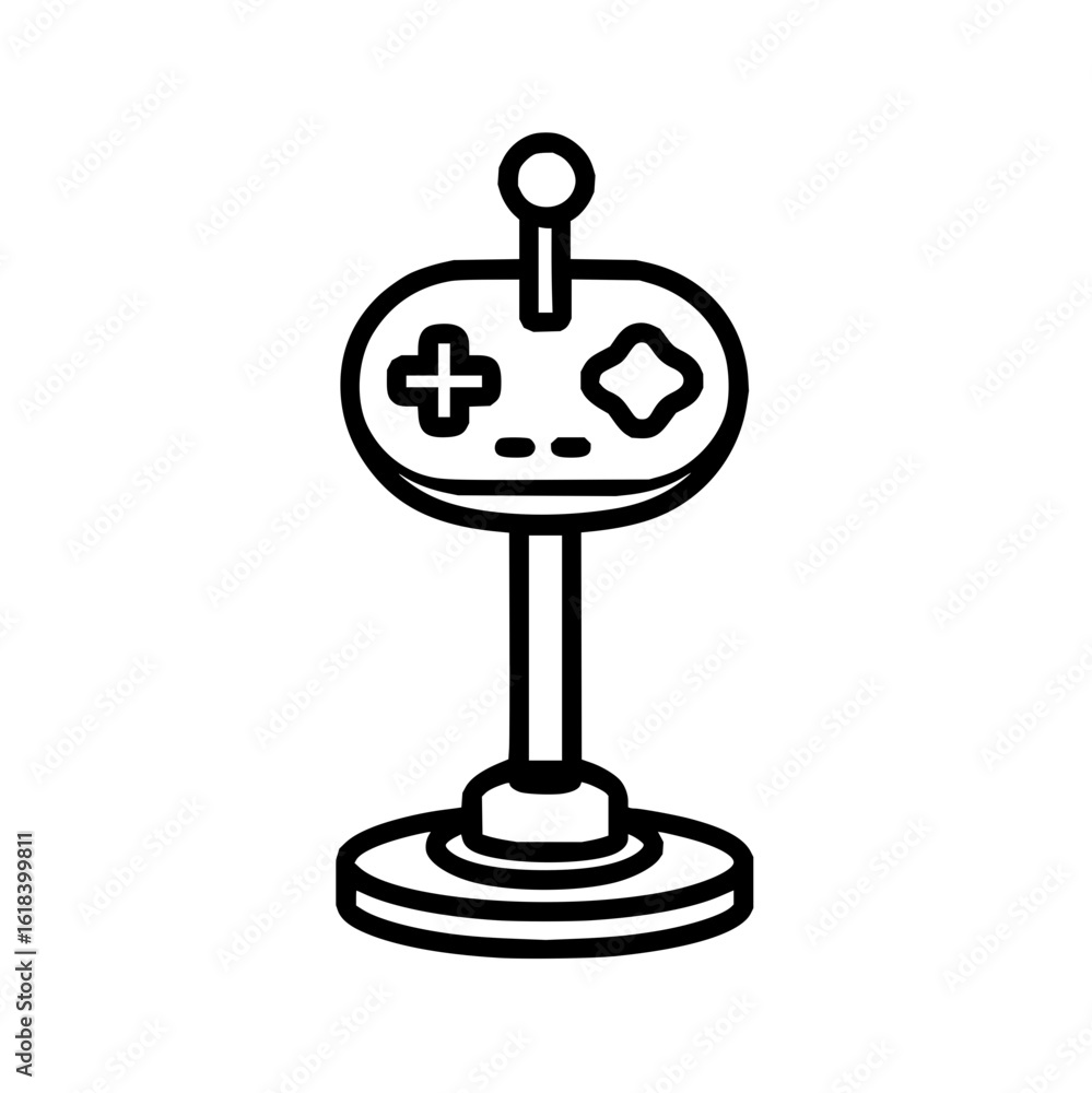 Poster a stylized vector drawing of a retro joystick with a round base and simple button designs on the top