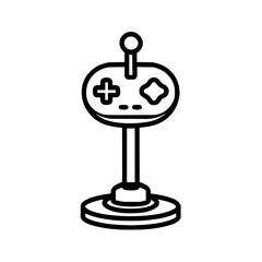 A stylized vector drawing of a retro joystick with a round base and simple button designs on the top panel