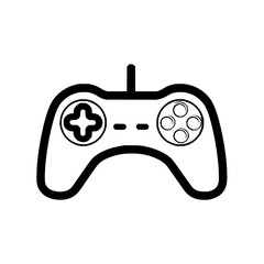 Illustration of a black and white game controller with a directional pad and four circular buttons