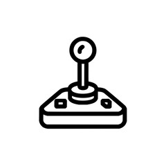 Illustration of a black and white joystick with a round top and two buttons on a white background