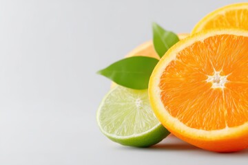 Fresh Citrus Fruits with Green Leaves on Gray Background for Healthy Lifestyle and Nutrition