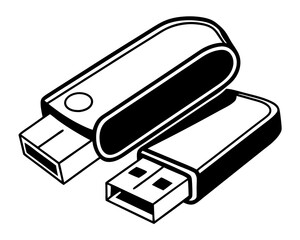 Two usb flash drives in a simple black and white silhouette