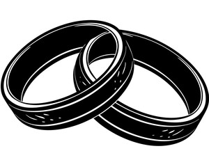 Two intertwined wedding rings in a classic black silhouette