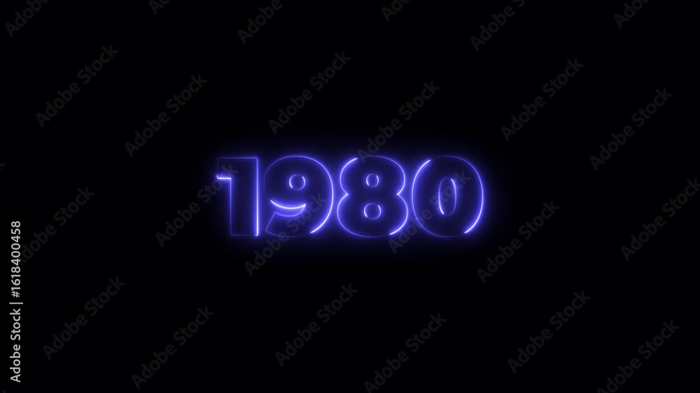Poster 1980 neon line text. abstract 1980 neon text animation, glowing neon number text background 4k anima