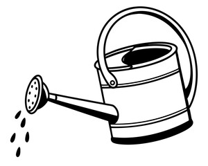 Classic metal watering can pouring water silhouette