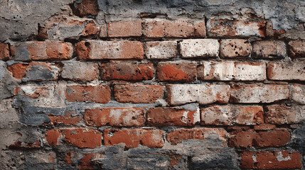 Obraz premium Old Crumbling Brick Wall Texture with Worn Concrete
