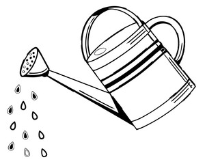 Watering can pouring water drops silhouette