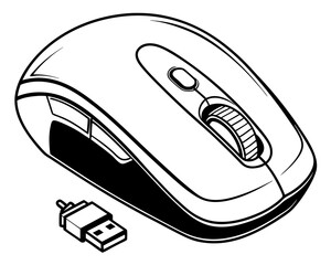 Wireless computer mouse and usb receiver silhouette