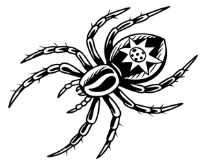 Detailed black and white spider illustration silhouette