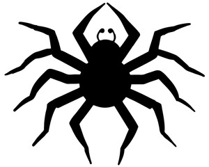Black spider silhouette with eight legs and fangs