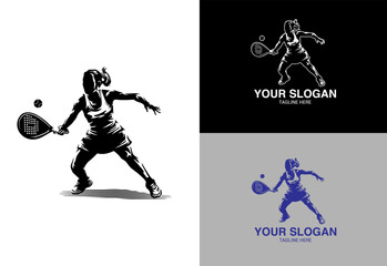 Woman padel tennis player silhouette logo