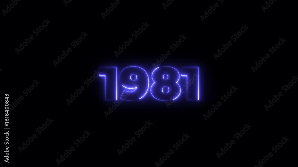 Poster 1981 neon line text. abstract 1981 neon text animation, glowing neon number text background 4k anima