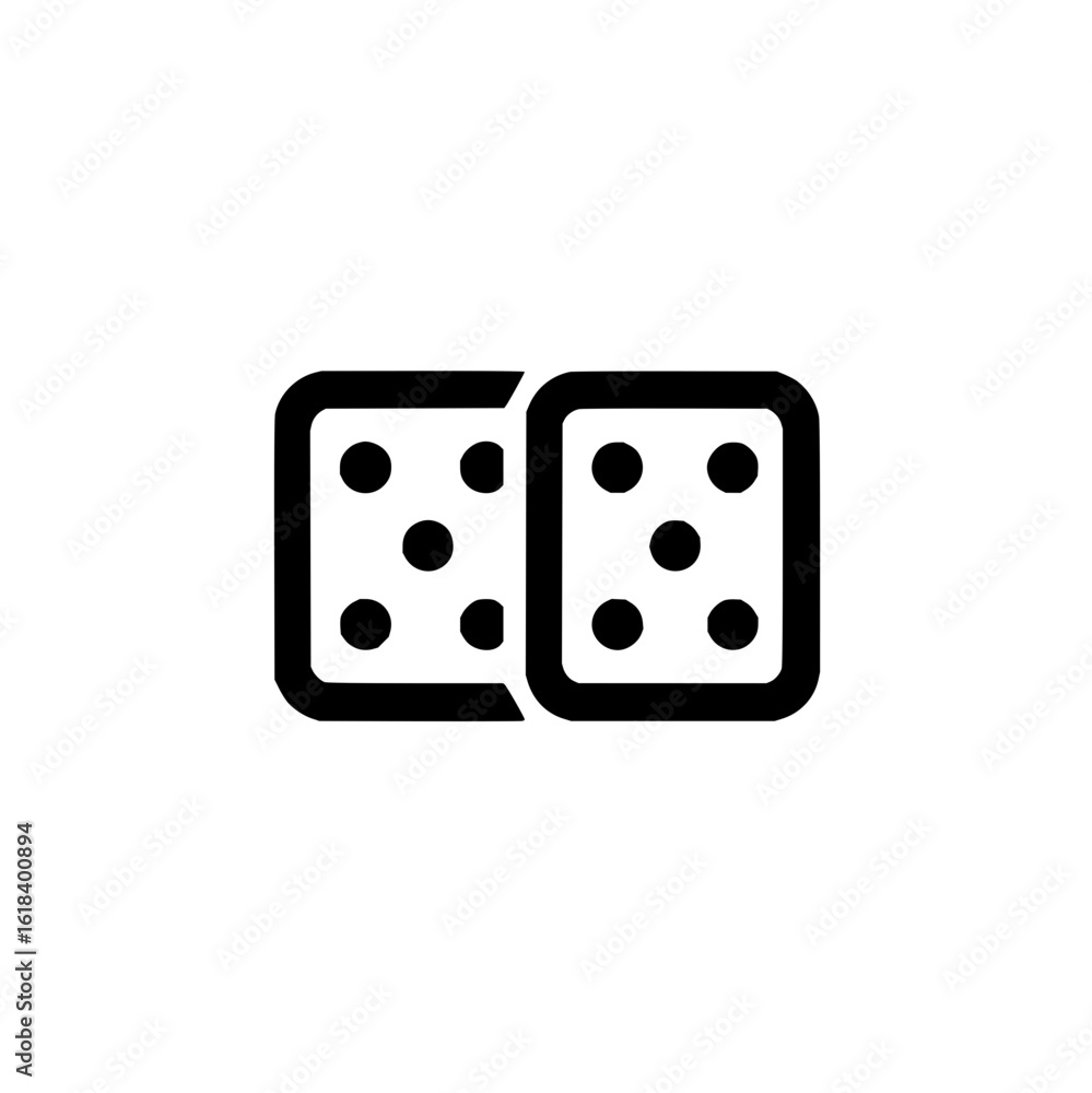 Poster two dice with rounded corners and black dots representing numbers in a simple graphic design style