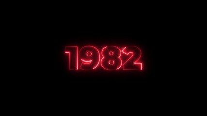 1982 neon line text. Abstract 1982 neon text animation, Glowing neon number text background 4k animation. Concept of counting years. Past year technology concept.