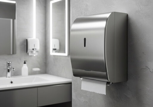 Modern stainless steel paper towel dispenser in a stylish bathroom setting with sleek design and clean lines