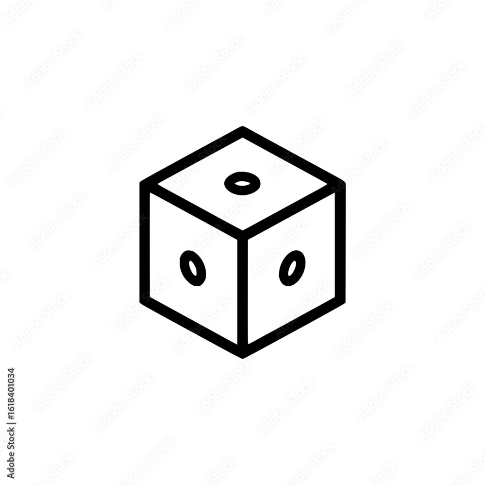Poster a simple black outline drawing of a white die showing the number one on three of its visible faces