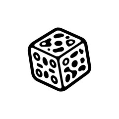 A single die with rounded edges and black spots on a white background in a simple vector illustration