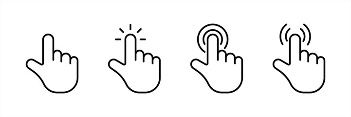 Hand Cursor Icon Collection Showing Finger Click and Touch Gestures in Minimalist Line Style for User Interface and Web Design