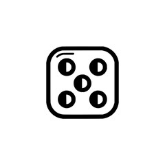 Illustration of a die face showing the number five with rounded corners in black and white design style