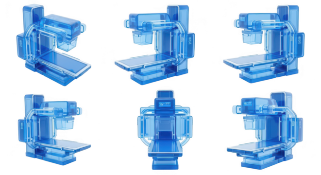 Transparent model of medical imaging device in various perspectives for medical illustration & educational purposes