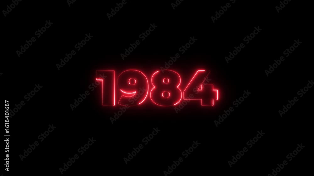 Poster 1984 neon line text. abstract 1984 neon text animation, glowing neon number text background 4k anima