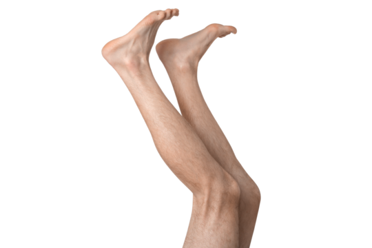 Man's legs isolated on white background, upright.