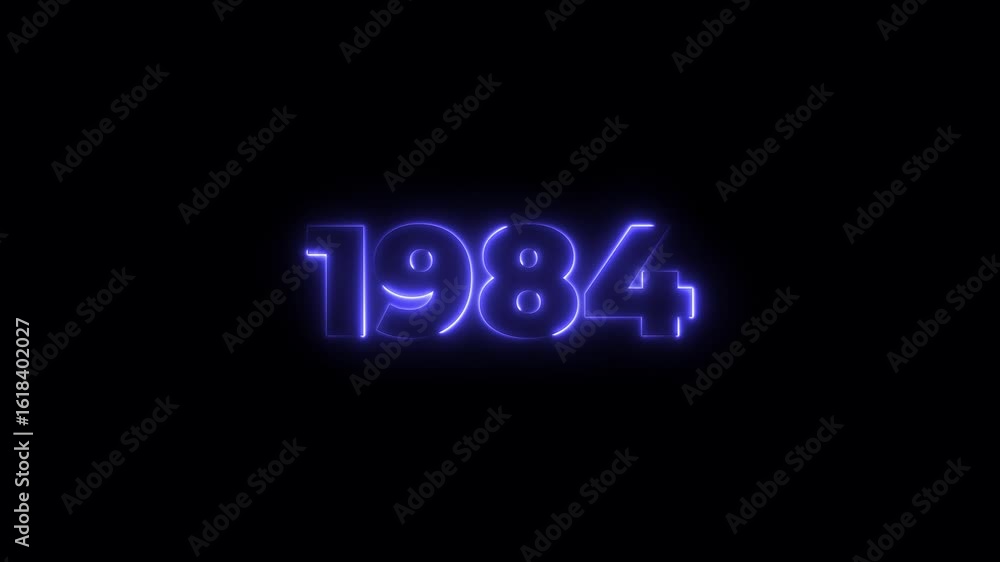 Poster 1984 neon line text. abstract 1984 neon text animation, glowing neon number text background 4k anima