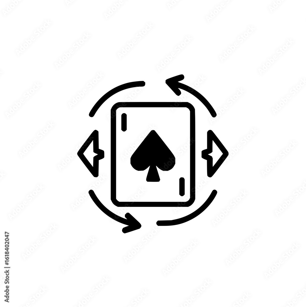 Poster isolated spade card with arrows indicating rotation and movement in a circular fashion design icon