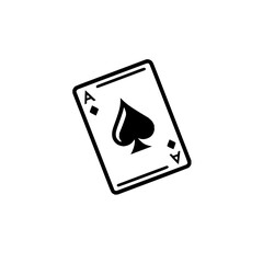 Illustration of a single ace of spades playing card with black outline and spade symbol on white background