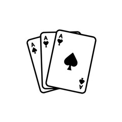 Three ace cards in a stack with spade symbols and rounded corners in black and white simple illustration