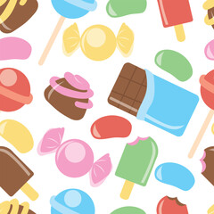 Seamless pattern with candy, donuts sweet ice cream and other elements.