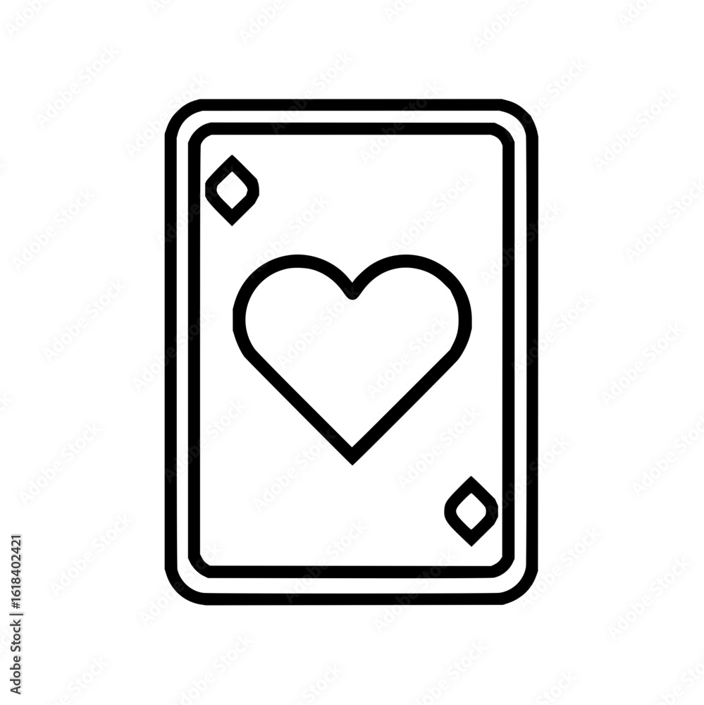 Poster a playing card with a heart in the center and a diamond in the corner in a simple black and white de
