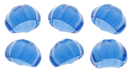 Six 3D rendered transparent blue spheres on a white background rotating perfect for abstract design or background elements