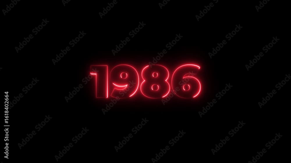 Poster 1986 neon line text. abstract 1986 neon text animation, glowing neon number text background 4k anima