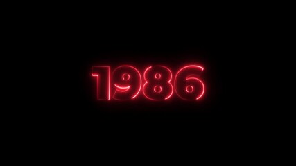 1986 neon line text. Abstract 1986 neon text animation, Glowing neon number text background 4k animation. Concept of counting years. Past year technology concept.