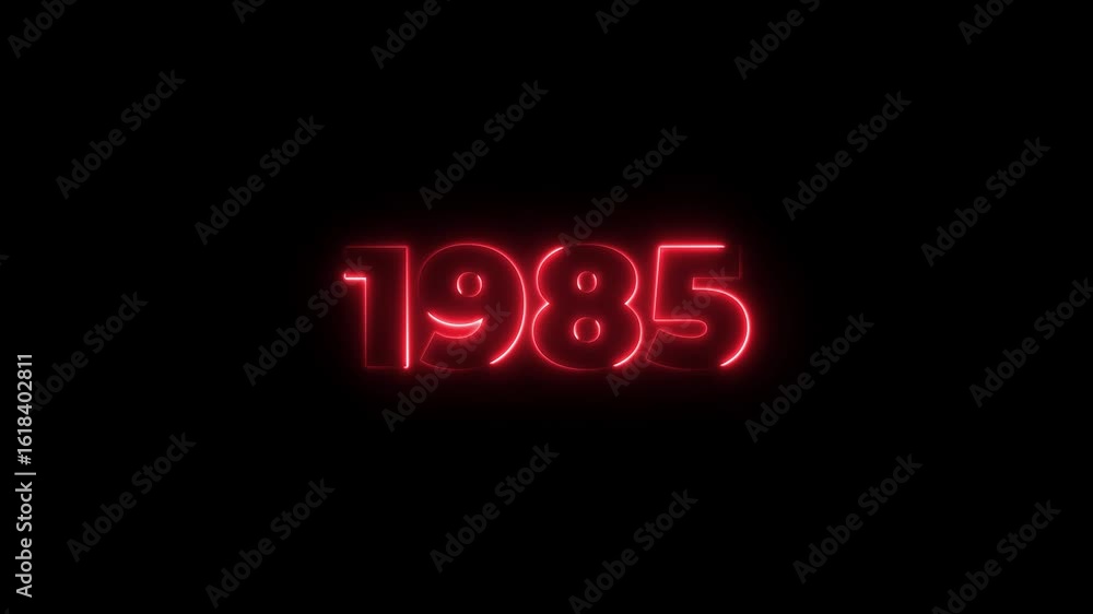 Poster 1985 neon line text. abstract 1985 neon text animation, glowing neon number text background 4k anima