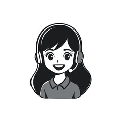 Call Center Woman Silhouette Vector on White Background.

