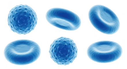 Macro view of blood cells on a white background illustrating human anatomy and physiology for educational or medical purposes