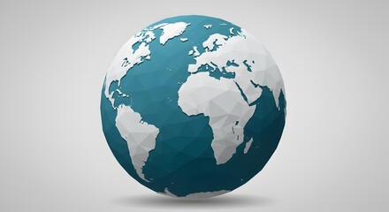 Fototapeta premium Low Poly Earth Globe with White Continents and Blue Oceans on Light Grey Background.