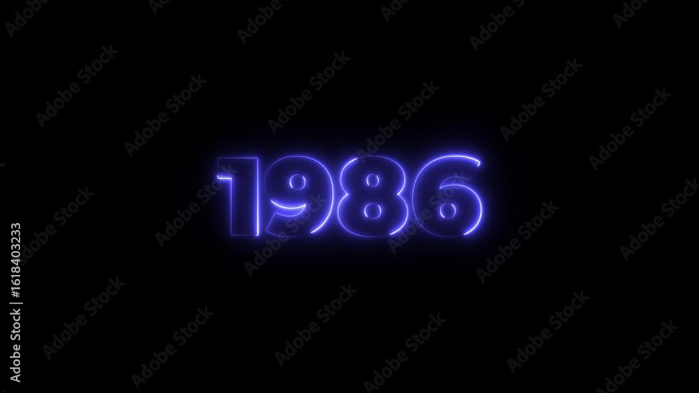 Poster 1986 neon line text. abstract 1986 neon text animation, glowing neon number text background 4k anima