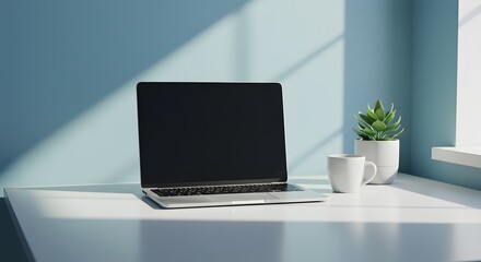 modern office interior with laptop