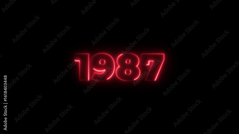 Poster 1987 neon line text. abstract 1987 neon text animation, glowing neon number text background 4k anima