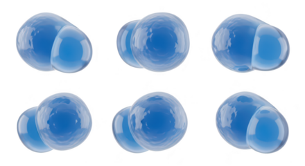 Transparent blue water molecules in different positions isolated on white Suitable for science health and education visuals