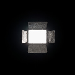 Bright Studio LED Light with Barn Doors on Black Background